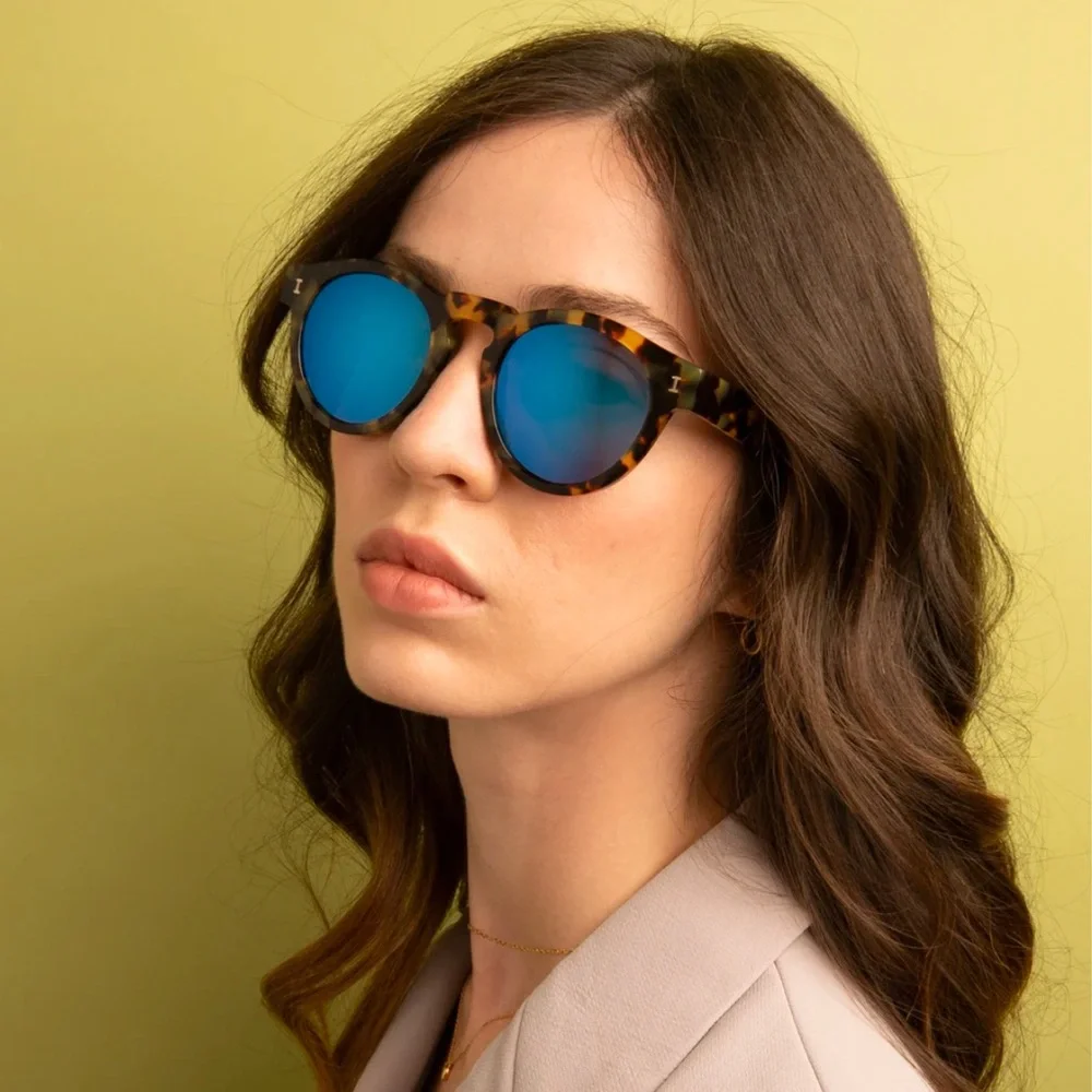 Illesteva Leonard Sunglasses Tortoise Blue Mirror - Picture 3 of 13